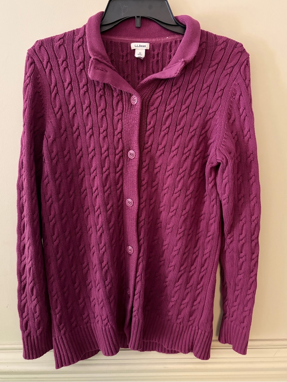 L.L.Bean Women’s “Double L” Cable Cardigan Sweater- Plum